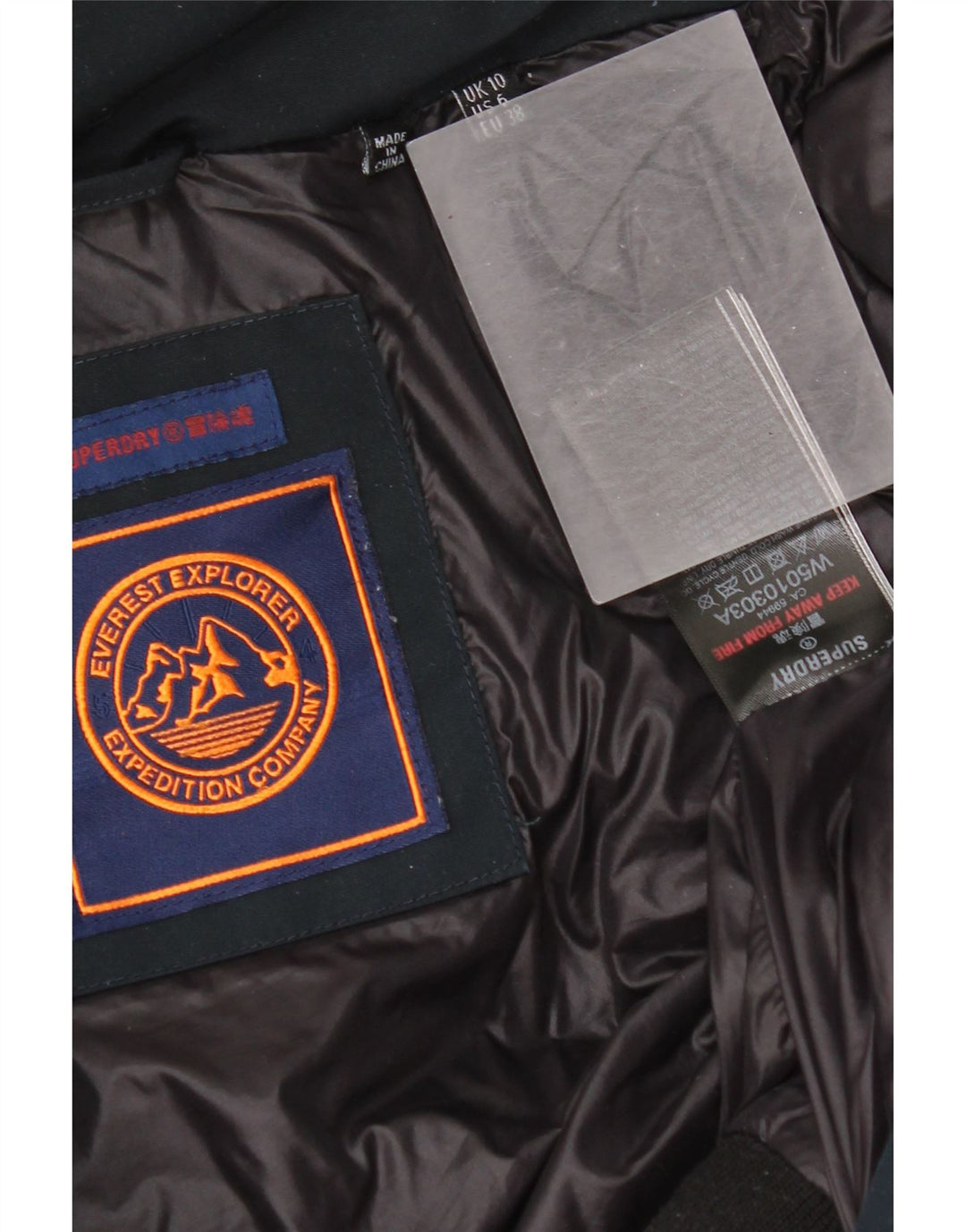 Superdry oversize polstret jakke med hætte til kvinder UK 10 Small Navy Blue