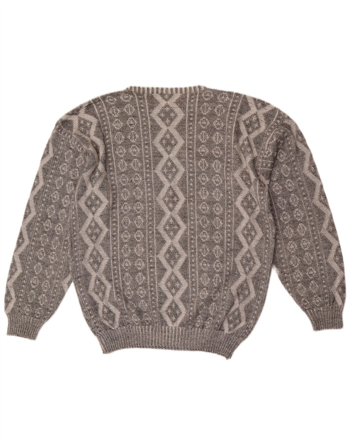 Vogue Herre sweater med rund hals, mellemgrå, geometrisk bomuld