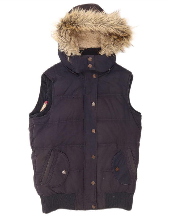 Fat Face Dame Hætte Polstret Gilet UK 8 Small Navy Blue Polyester
