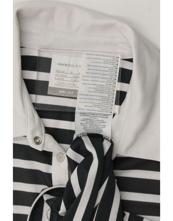 NIKE Womens Dri Fit Polo Shirt UK 12/14 Medium Black Striped Polyester Vintage Nike and Second-Hand Nike from Messina Hembry 
