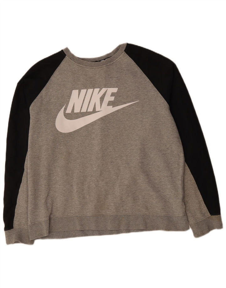NIKE Mens Graphic Sweatshirt Jumper Large Grey Colourblock Cotton