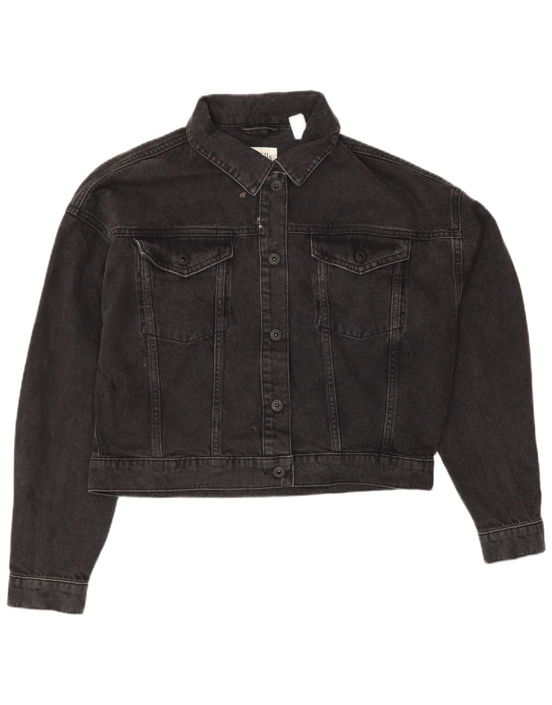 JACK WILLS Dame Oversized Crop Denim Jacket UK 10 Small Grey Bomuld