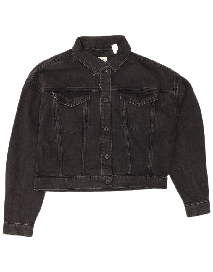 JACK WILLS Dame Oversized Crop Denim Jacket UK 10 Small Grey Bomuld