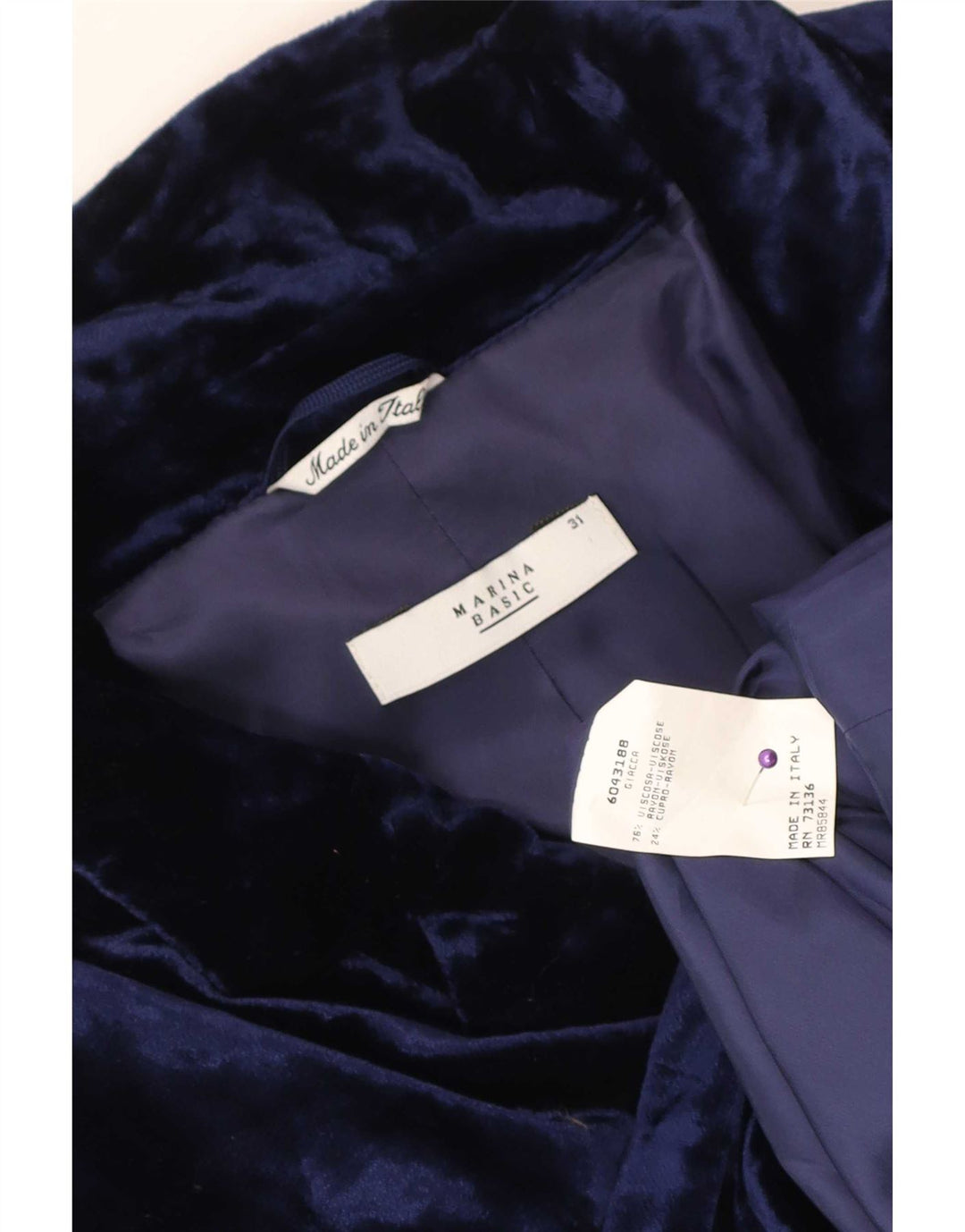 Marina Rinaldi Dame Basic 2 Button Velvet Blazer Jacket Størrelse 31 XL Blå