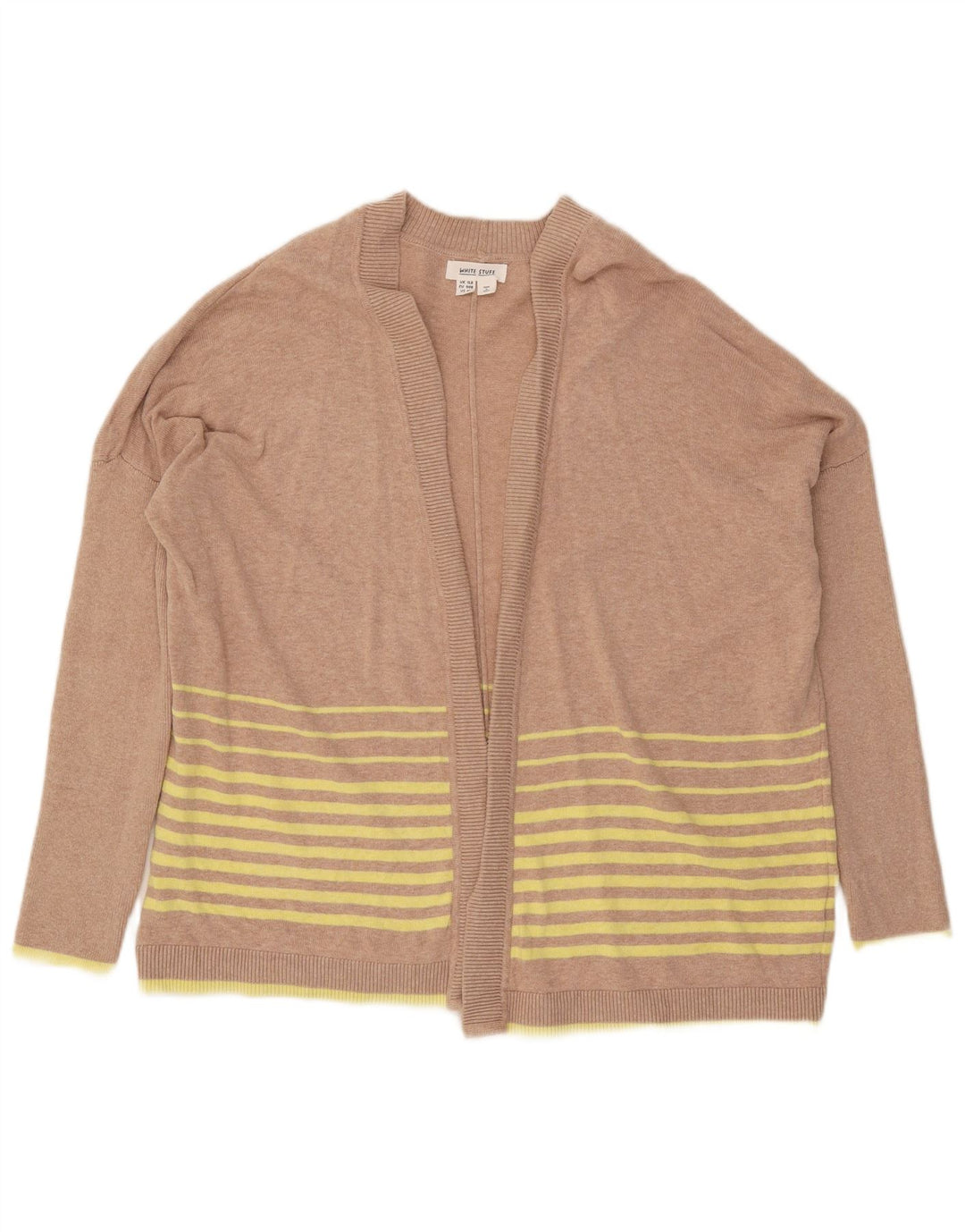 White Stuff Dame Oversized Cardigan Sweater UK 12 Medium Beige Stribet