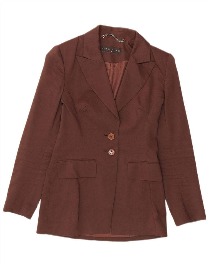 Karen Millen Dame 2 Button Blazer Jacket UK 8 Small Brown Linen