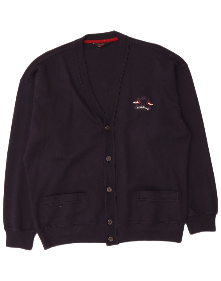 Paul & Shark Herre cardigan sweater Stor marineblå uld