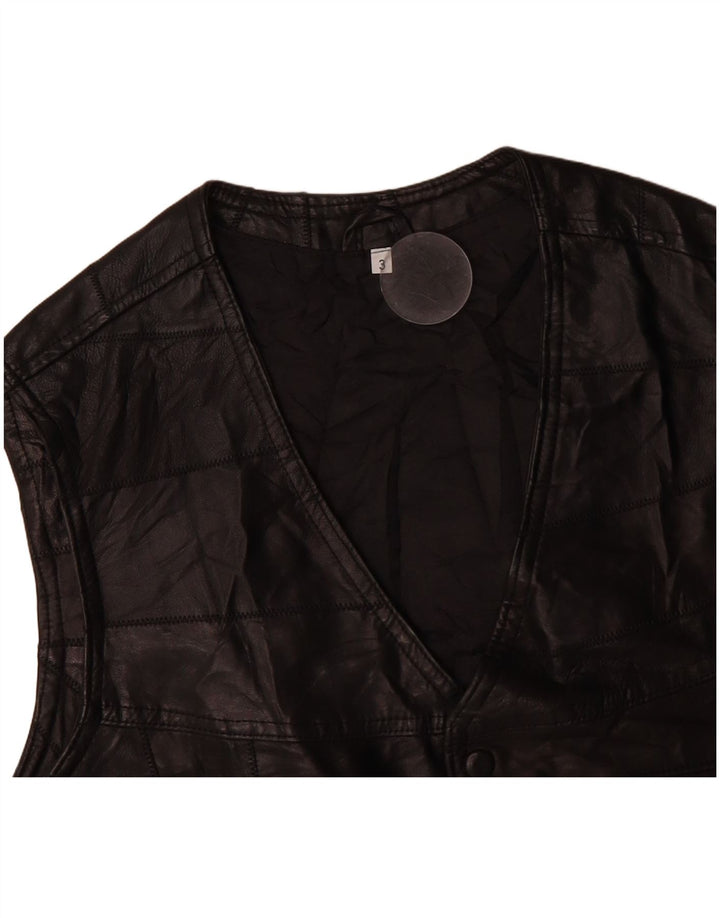 VINTAGE Mens Leather Waistcoat Large Black