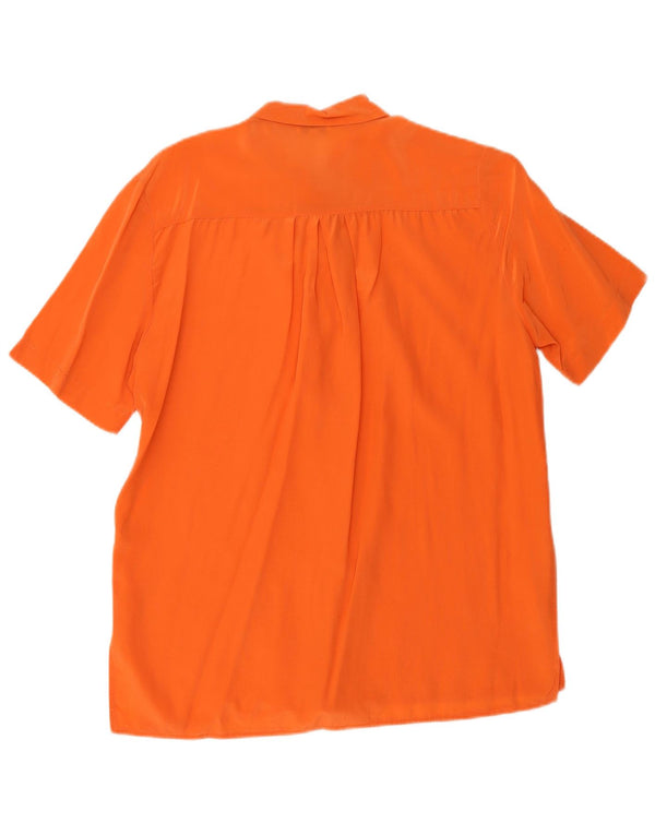 Vintage Dame Kortærmet Oversized Skjorte Bluse UK 10 Small Orange Silk