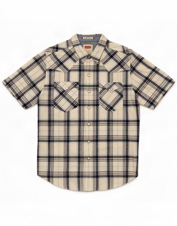 Levi's Mens Short Sleeve Slim Fit Shirt Small Blue Plaid Cotton