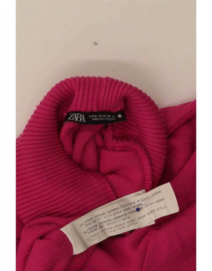 Zara Womens Crop Oversized Top Langærmet UK 12 Medium Pink Polyester