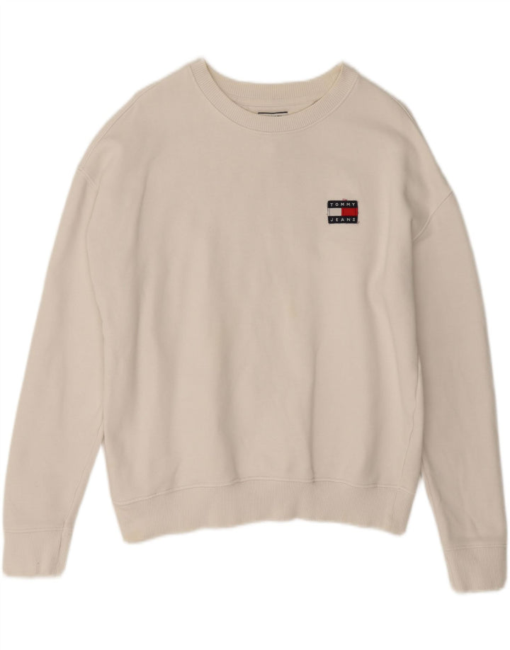 TOMMY HILFIGER Womens Sweatshirt Jumper UK 14 Medium White Cotton Vintage Tommy Hilfiger and Second-Hand Tommy Hilfiger from Messina Hembry 