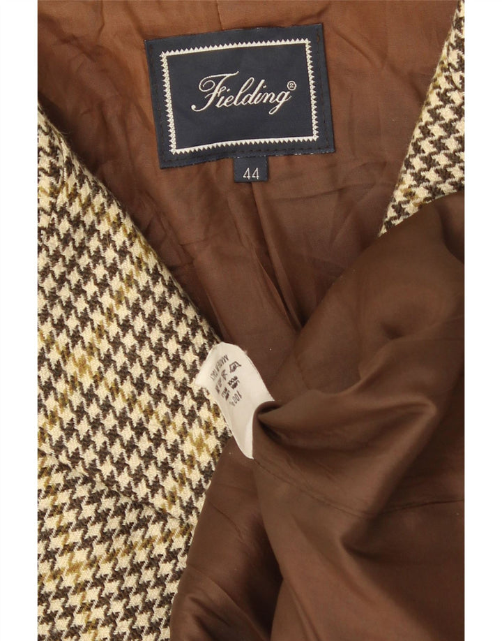 Vintage 4-knaps blazerjakke til kvinder IT 44 Medium Brown Houndstooth Uld