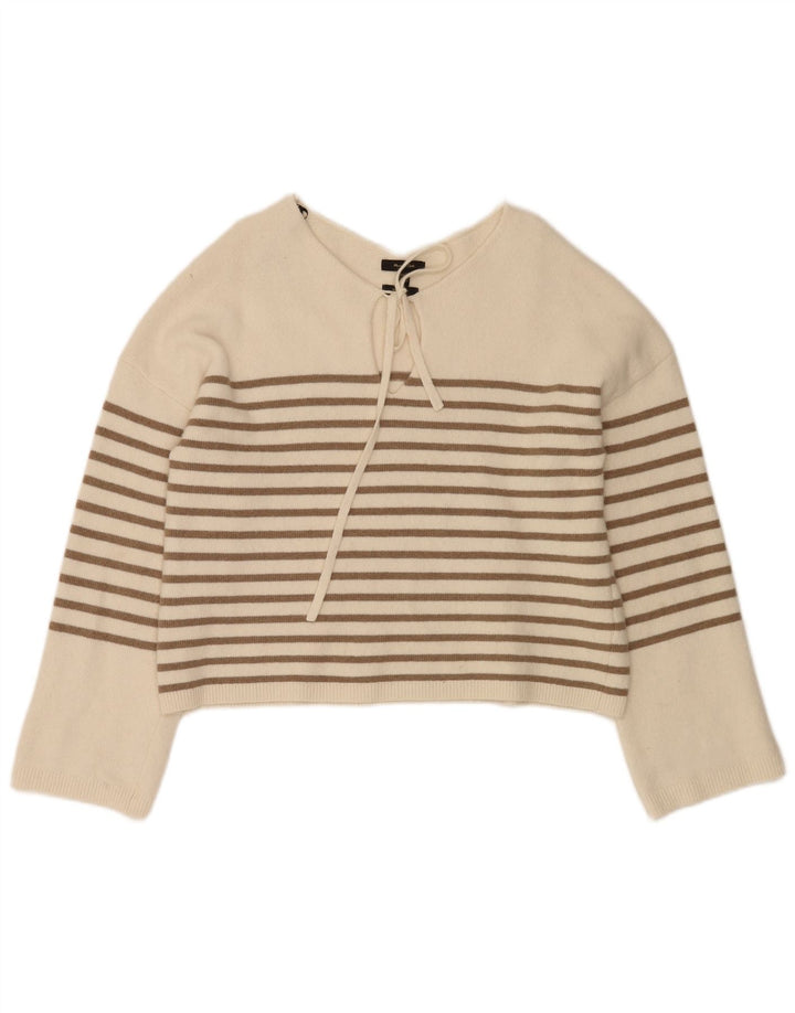 Massimo Dutti Dame Crop Boat Neck Jumper Sweater UK 10 Small White