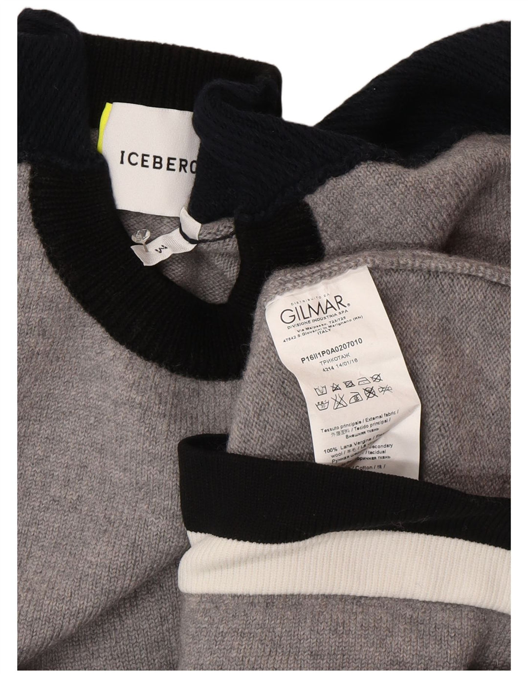 Iceberg Dame Jumper Sweater UK 12 Medium Grey Colourblock Uld