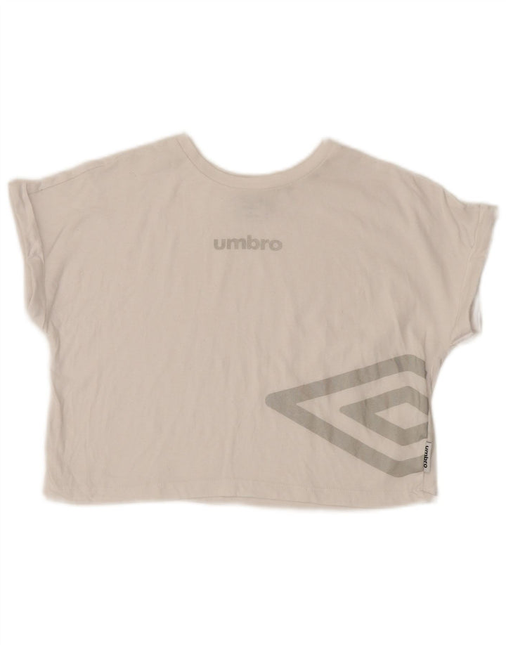 Umbro Dame Crop Grafisk T-Shirt Top UK 12 Medium Hvid Bomuld