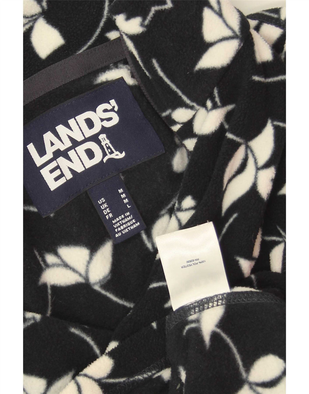 Lands End Dame Fleecejakke UK 14 Medium Navy Blue Floral Polyester