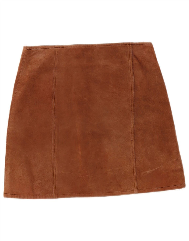 Vintage dame ruskind mininederdel Medium W26 brunt læder