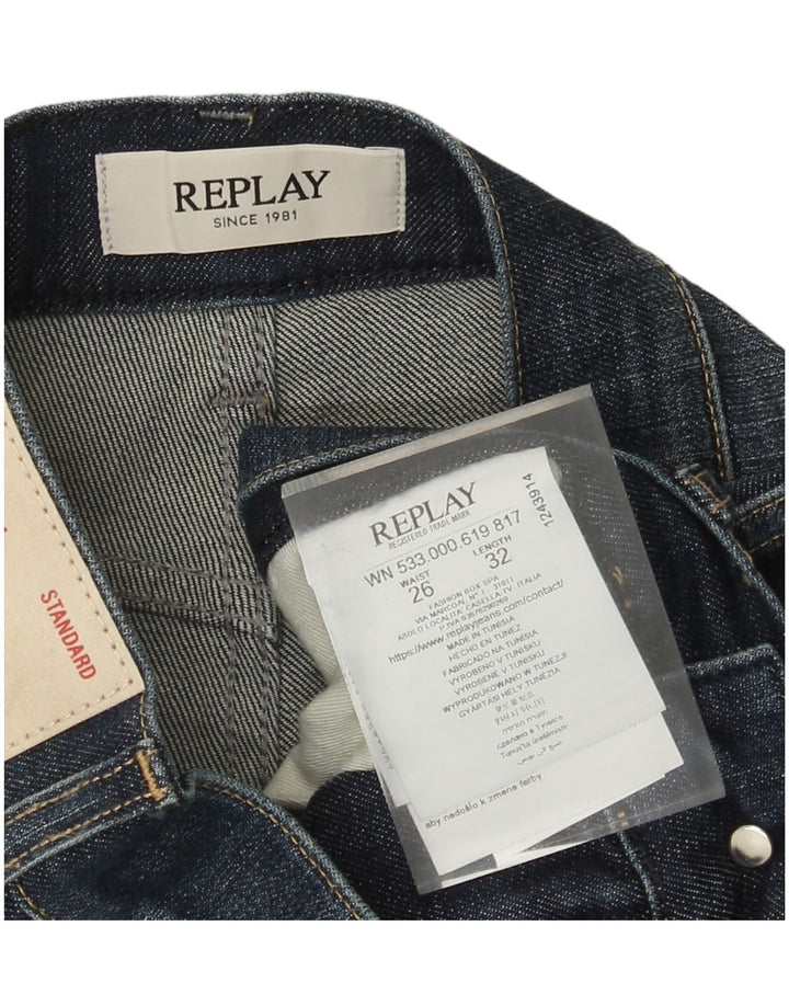 REPLAY Dame Straight Jeans W26 L27 Marineblå Bomuld