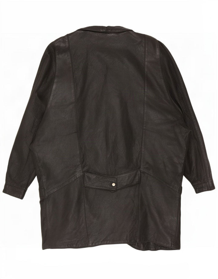 Vintage kvinders oversize læderfrakke UK 12 Medium Black