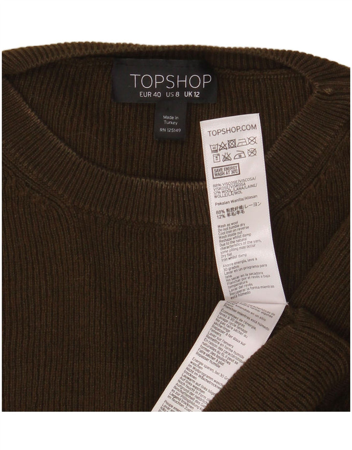 Topshop Kvinders Crop Top Langærmet UK 12 Medium Khaki Viscose