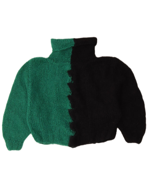 Vintage Dame Rullehals Sweater UK 16 Stor Grøn Colourblock