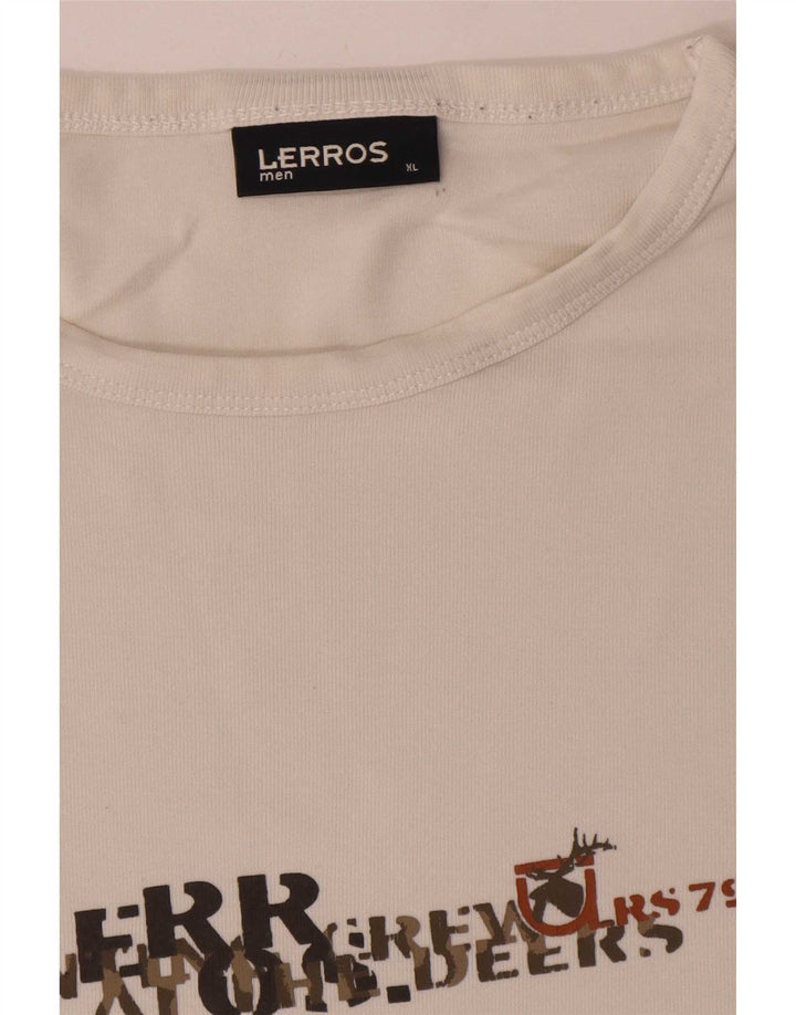 Lerros Herre Grafisk Top Langærmet XL Hvid Bomuld