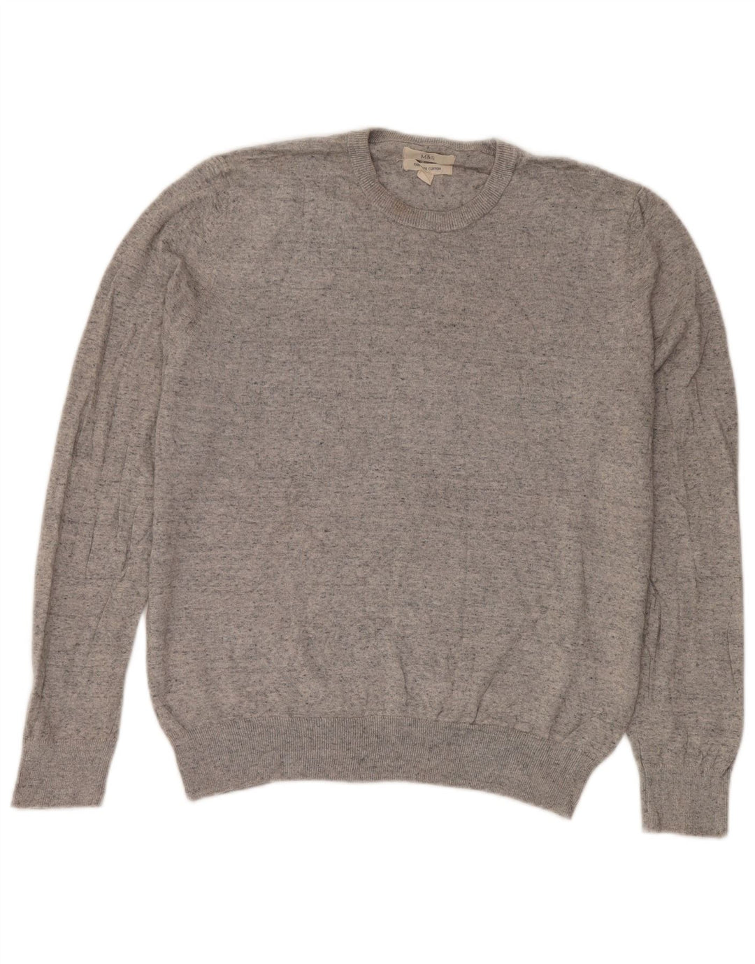 Marks & Spencer Herre sweater med rund hals, stor grå flækket bomuld