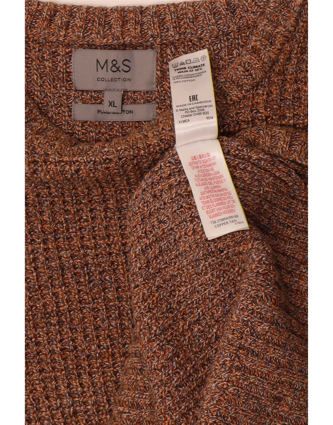 Marks & Spencer Herre Boat Neck Jumper Sweater XL Brun Bomuld