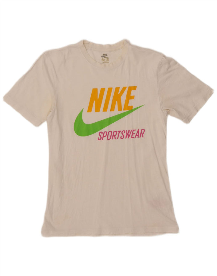 NIKE grafisk T-shirt top til mænd UK 34/35 XS hvid bomuld