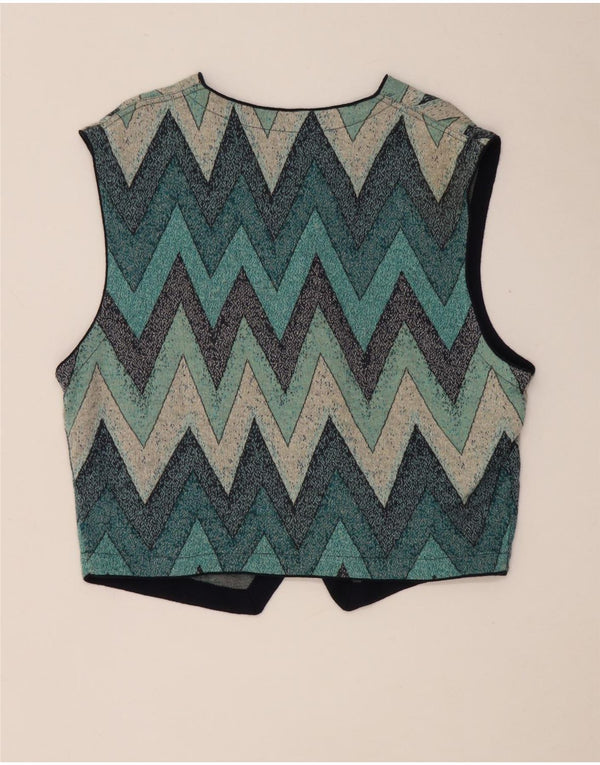Vintage damestrikket vest IT 52 2XL blå Chevron bomuld