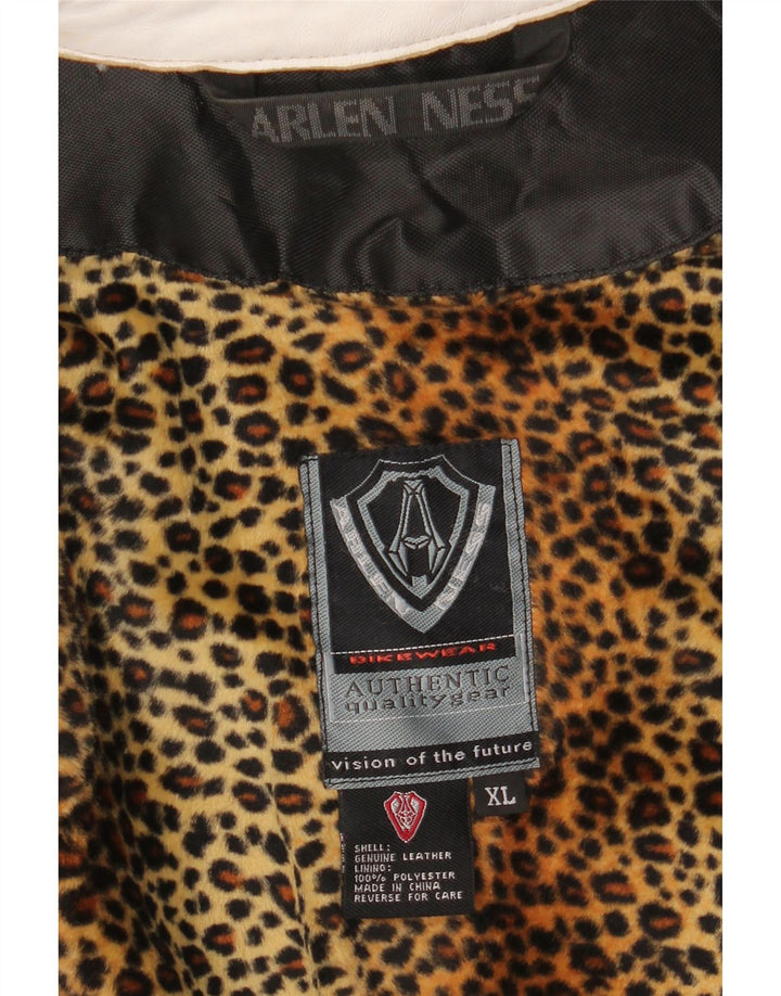 Arlen Ness Dame Læder Biker Jacket UK 18 XL Off White Læder
