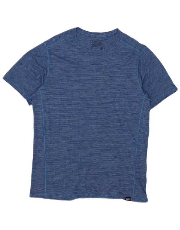 Patagonia Herre T-Shirt Top Medium Blue Pinstripe Polyester