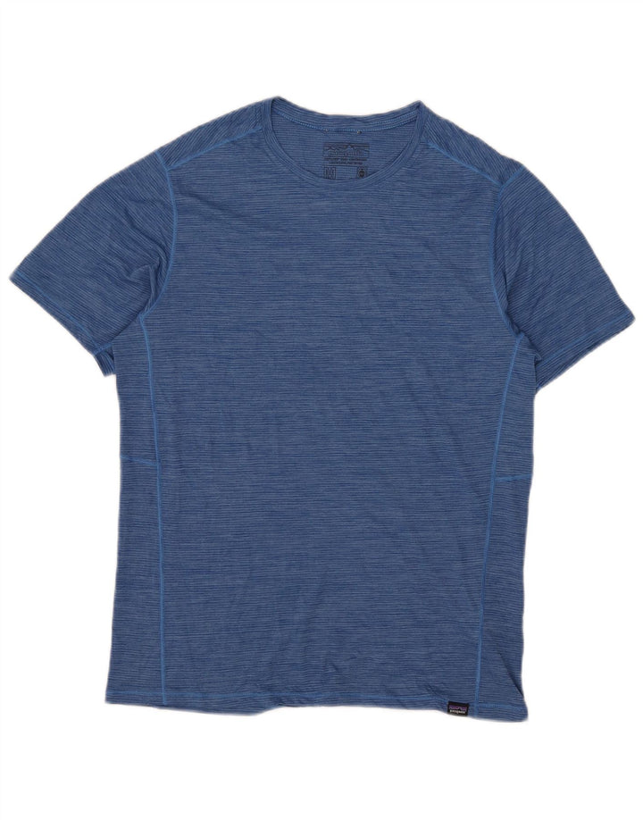 Patagonia Herre T-Shirt Top Medium Blue Pinstripe Polyester