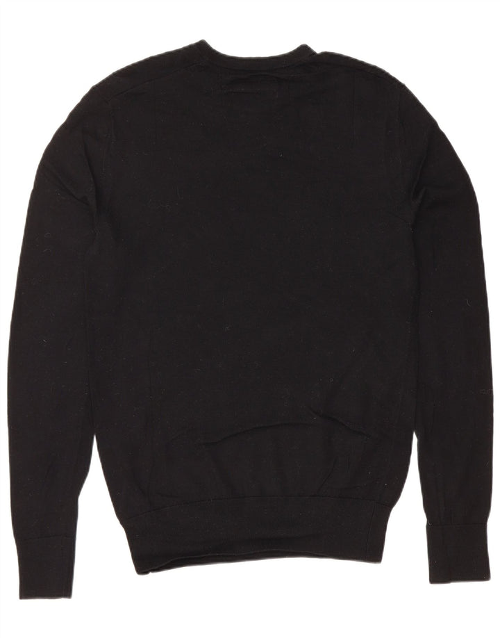 ALL SAINTS Herre sweater med rund hals, lille sort merinould