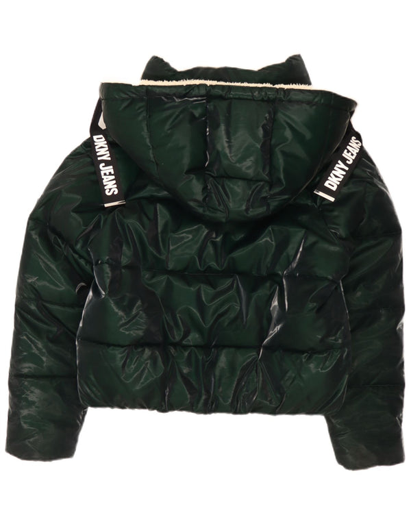 Dkny Dame Hætte Oversized Polstret Jakke UK 10 Lille Grøn Polyester