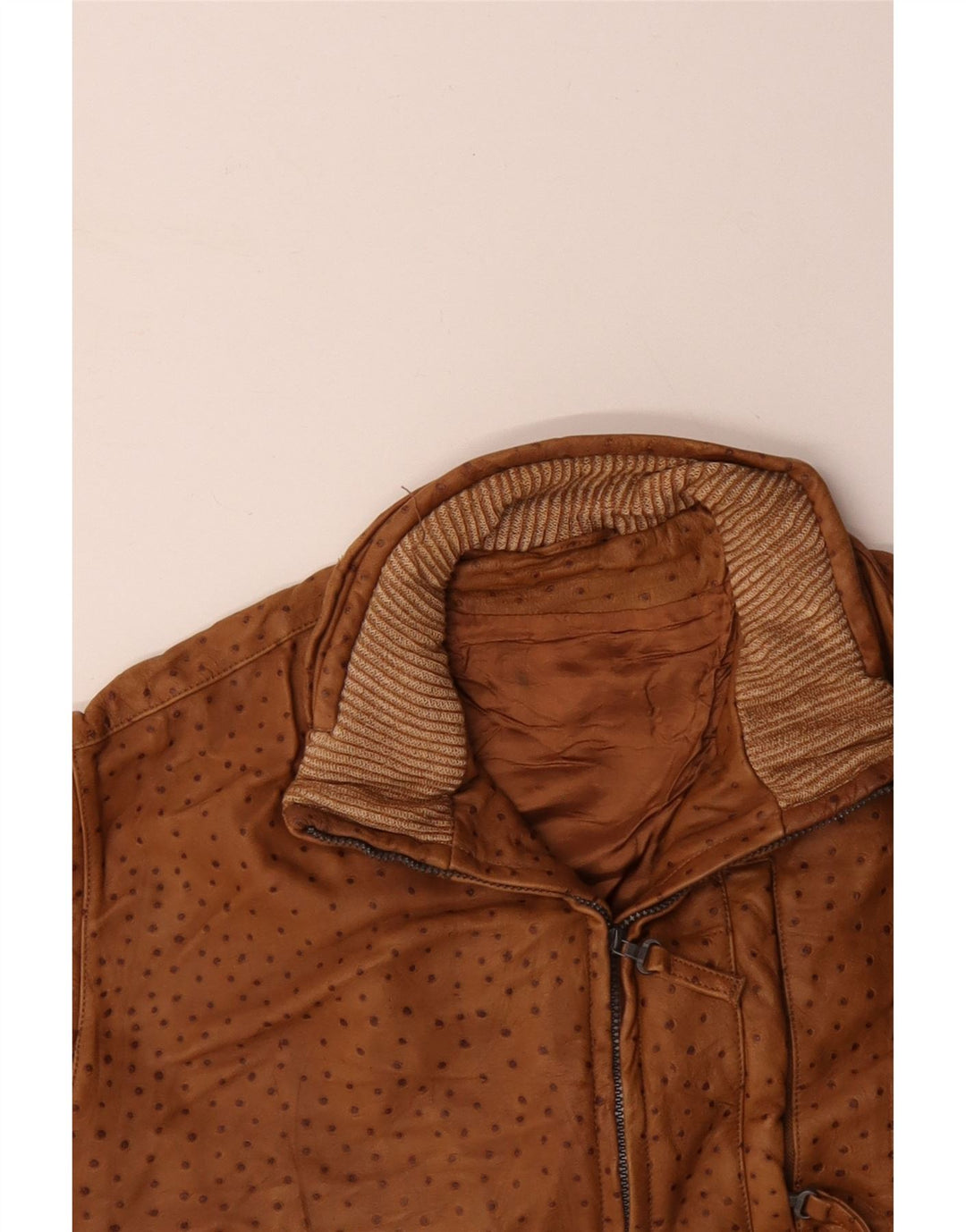 VINTAGE Herre Læder Gilet IT 56 3XL Brun Plettet