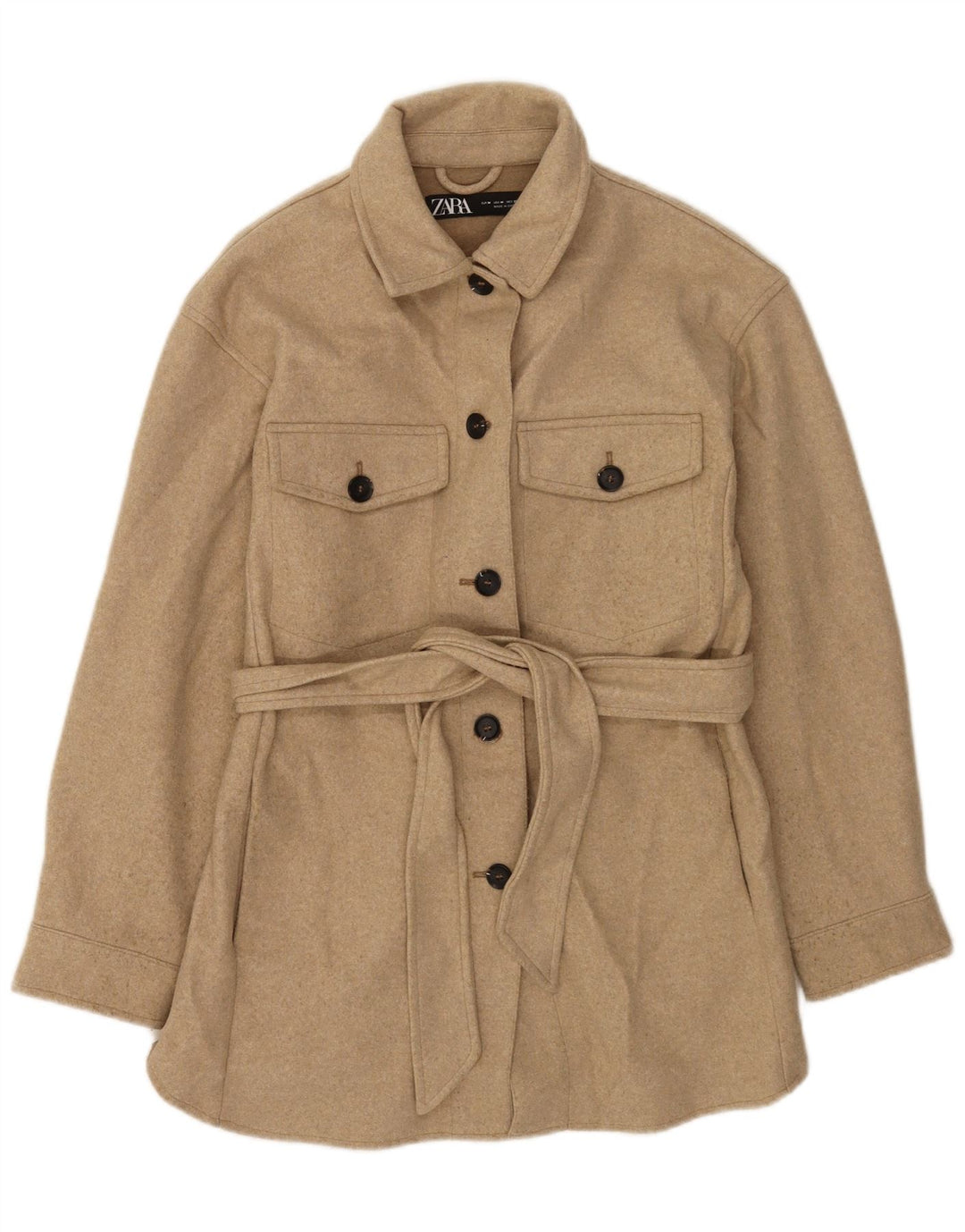 Zara Dame Overfrakke UK 14 Medium Beige Flecked Polyester