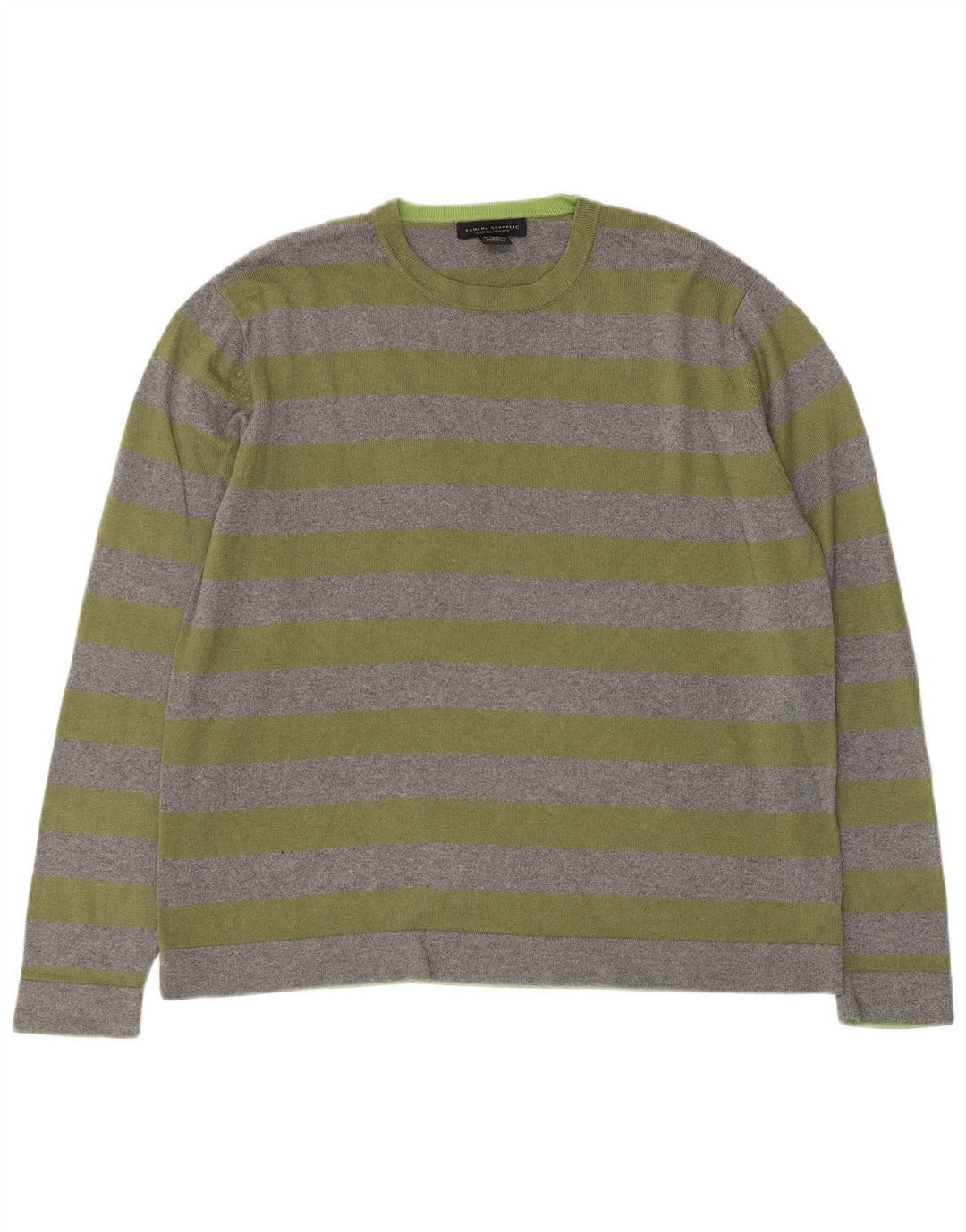 Banana Republic Herre Crew Neck Jumper Sweater Medium Grå Stribet Silke