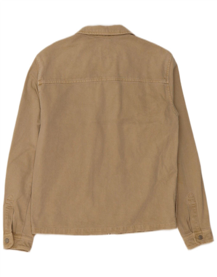 Zara Herre Relaxed Denim Jacket UK 38 Medium Khaki Cotton