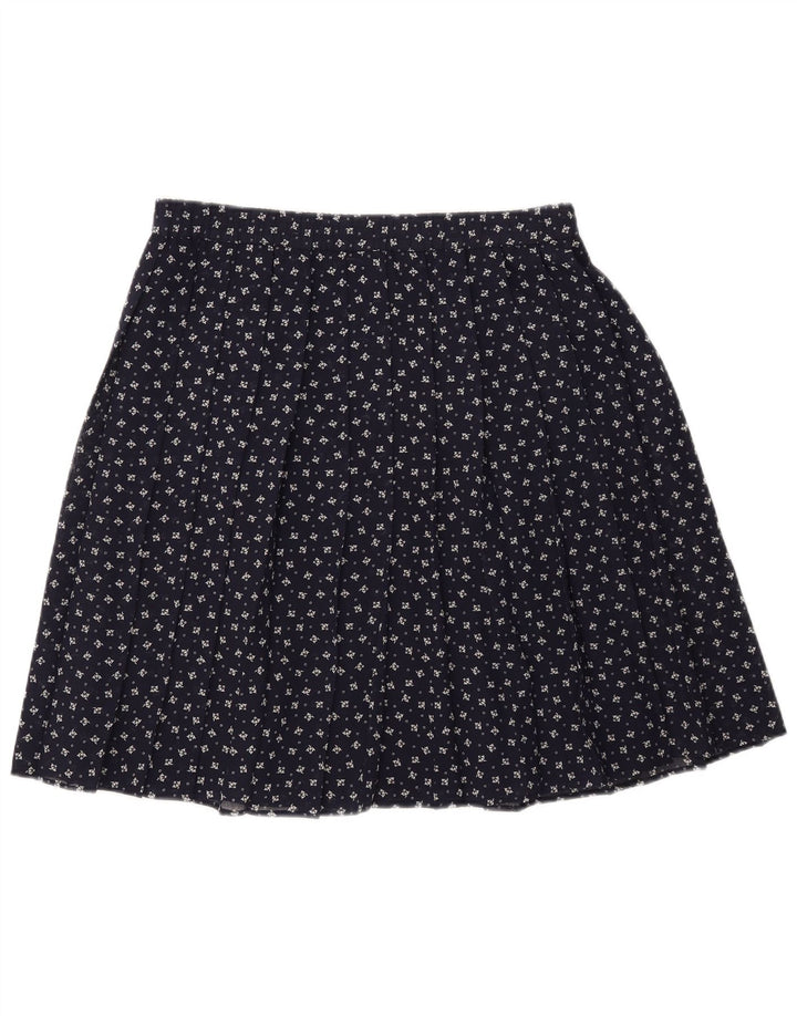 GVB Dame A-Line nederdel UK 10 Small W34 Navy Blue Floral Polyester