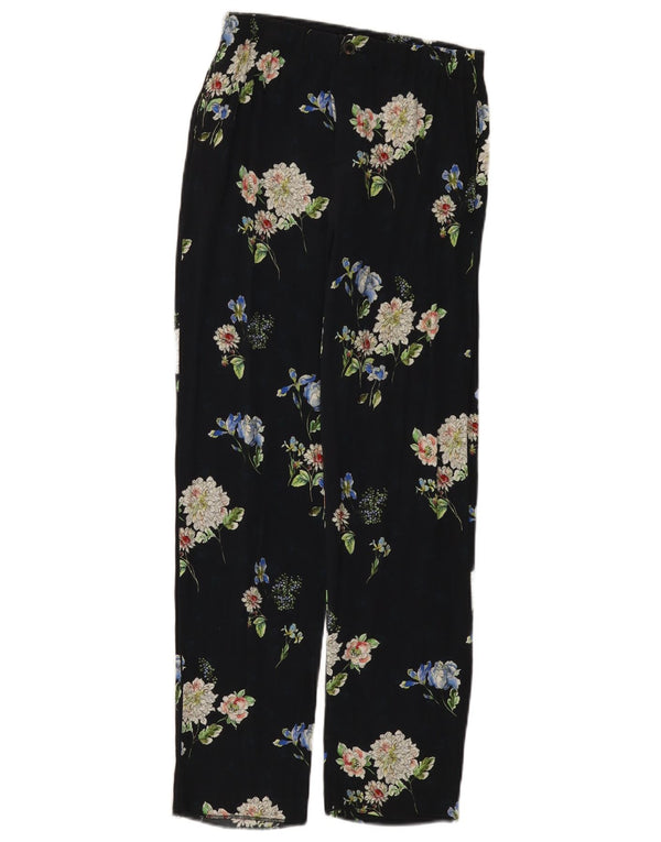 Zara Womens Straight Casual Trousers XS W24 L27 Navy Blue Floral Viscose