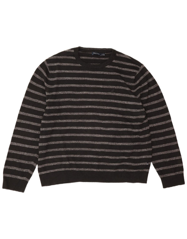 Nautica herre rund hals sweater 2XL sort stribet bomuld
