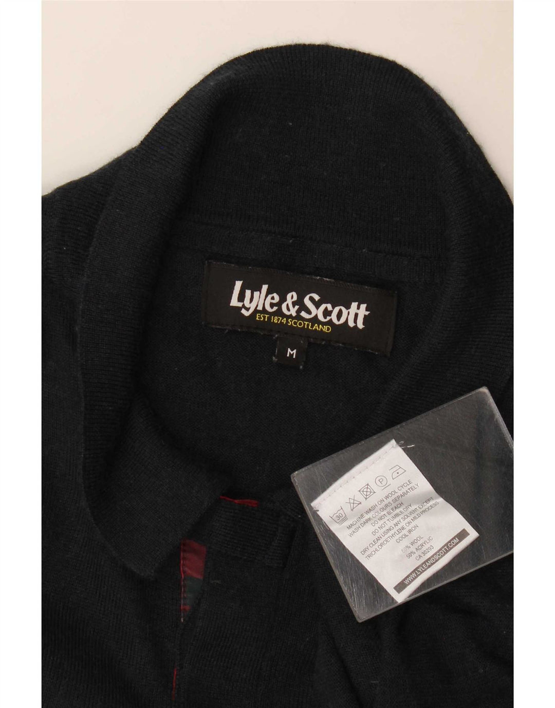 Lyle & Scott Herre polo-hals sweater mellem sort ternet uld