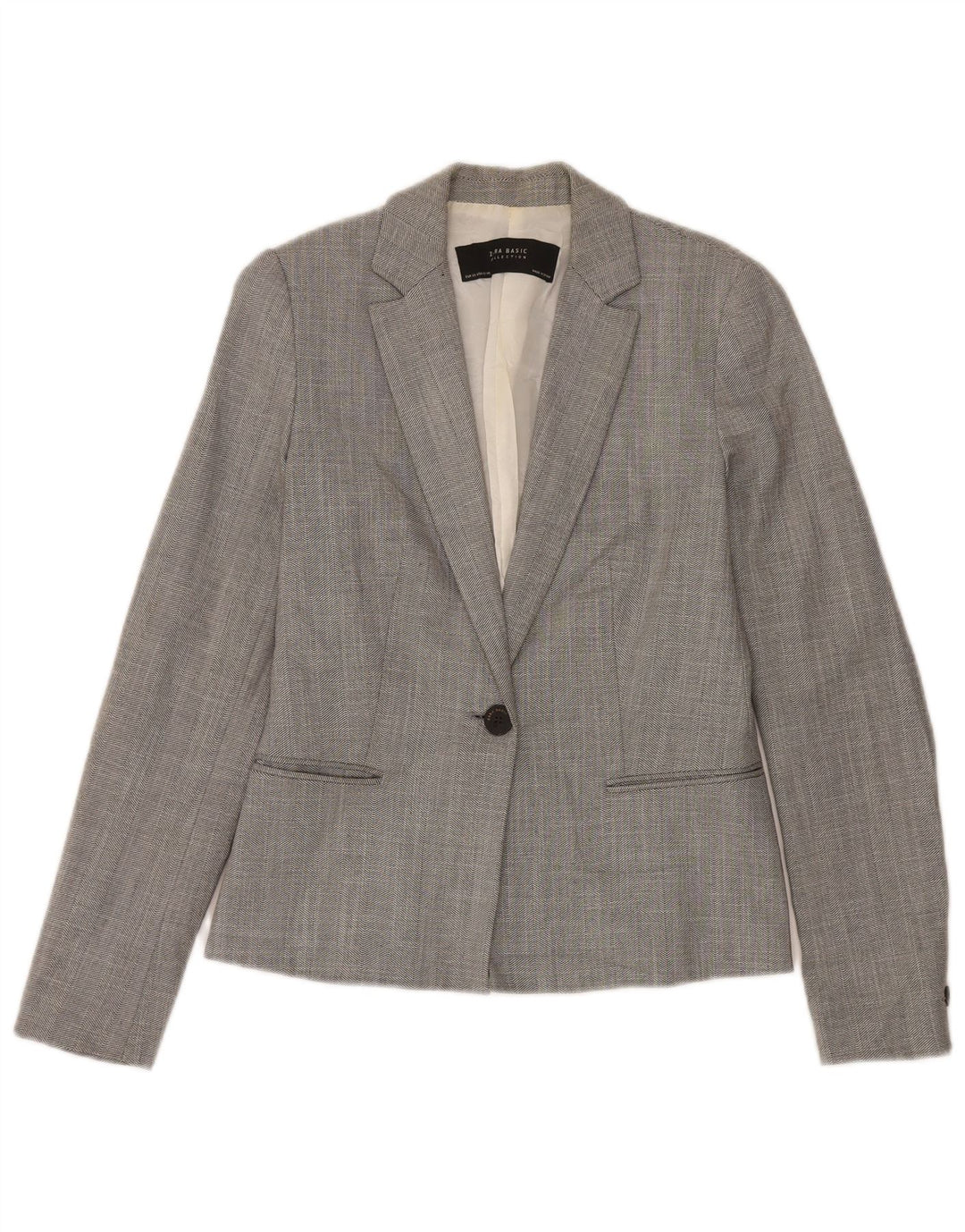 Zara Dame 1 Knap Blazer Jacket UK 6 XS Grå Chevron Polyester