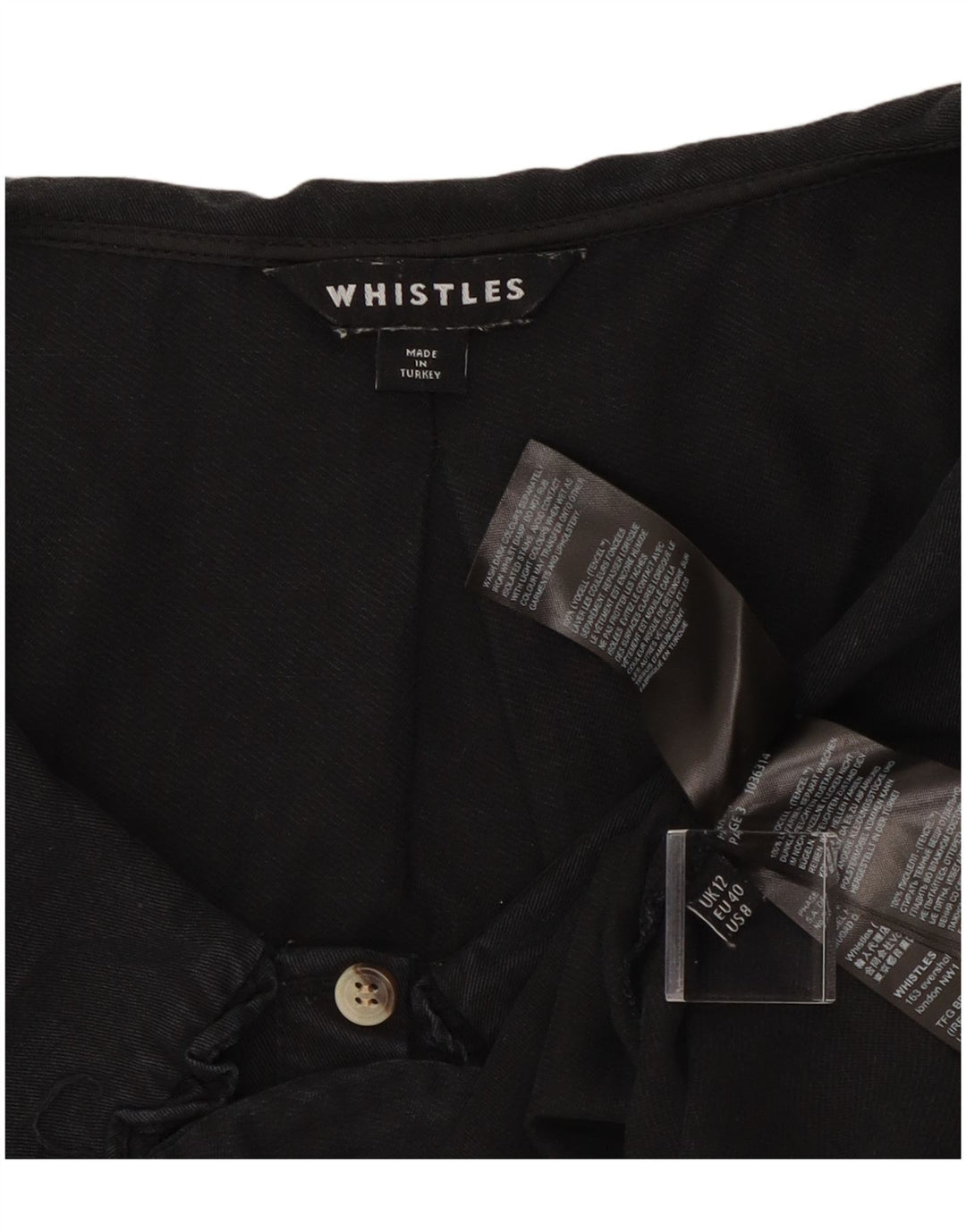 Whistle Womens Crop Shirt Bluse UK 12 Medium Black Lycra