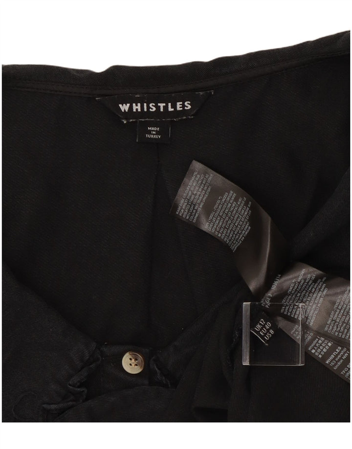 Whistle Womens Crop Shirt Bluse UK 12 Medium Black Lycra