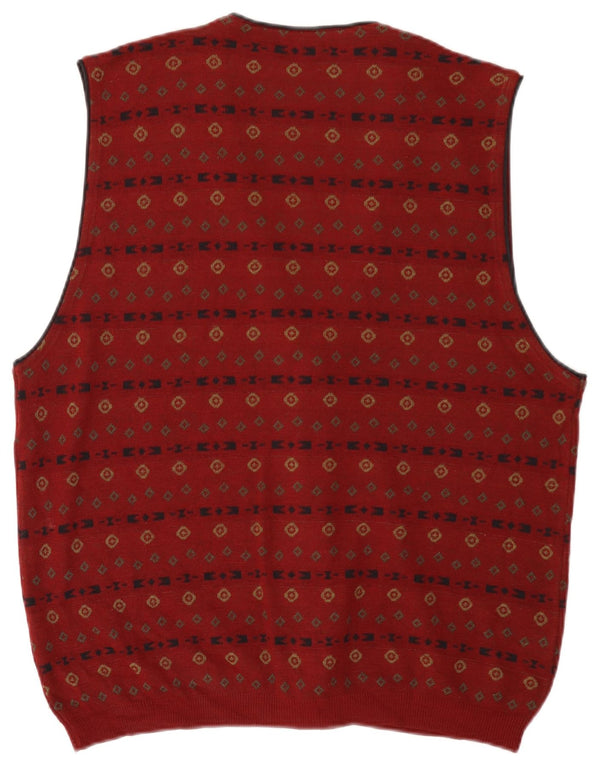 Liabel Herre ærmeløs cardigan sweater XL Bourgogne geometrisk uld