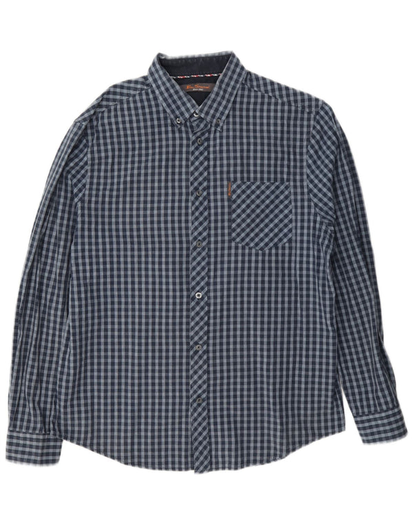 Ben Sherman herreskjorte stor marineblå Gingham bomuld