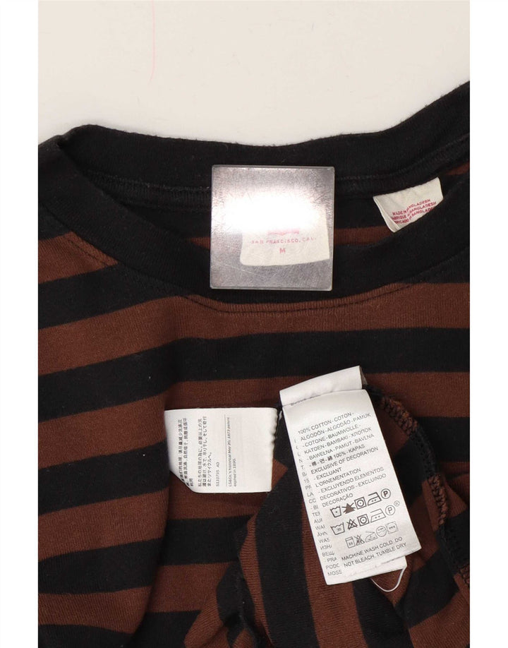 Levi's Dame Top Langærmet UK 14 Medium Brun Stribet Bomuld
